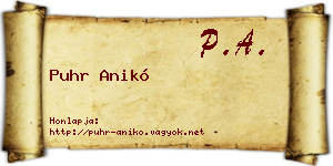 Puhr Anikó névjegykártya
